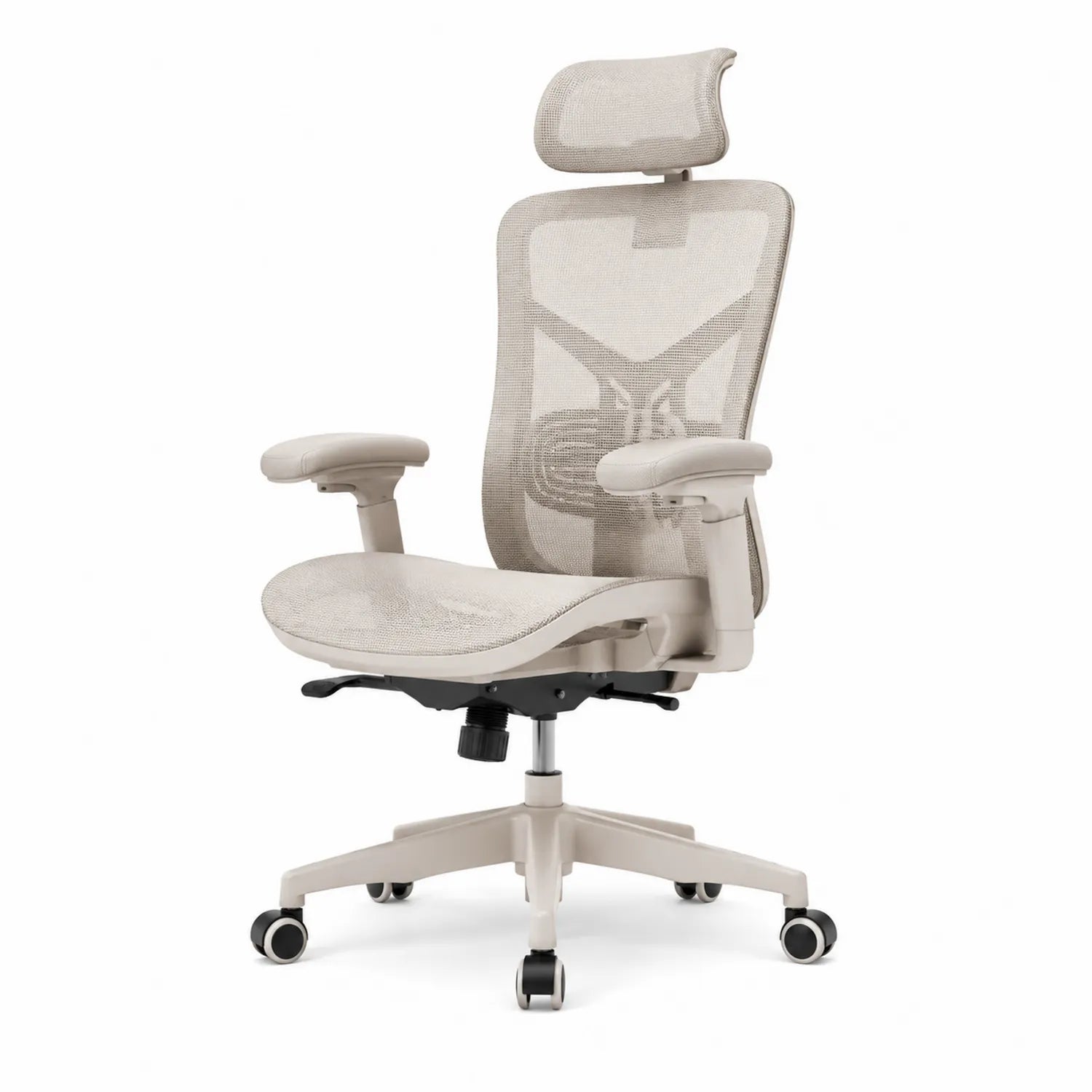 Silla de oficina ajustable de malla con reposacabezas Beige