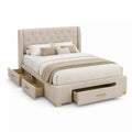 Cama con almacenamiento tapizada en poliéster Beige 200x150 cm