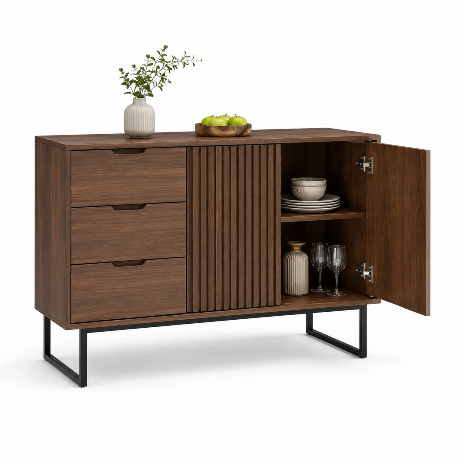 Aparador de madera con patas de metal 120x40x80 cm
