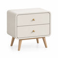 Mesa de noche con dos cajones de MDF y patas de madera de pino 50x40x60 cm Beige