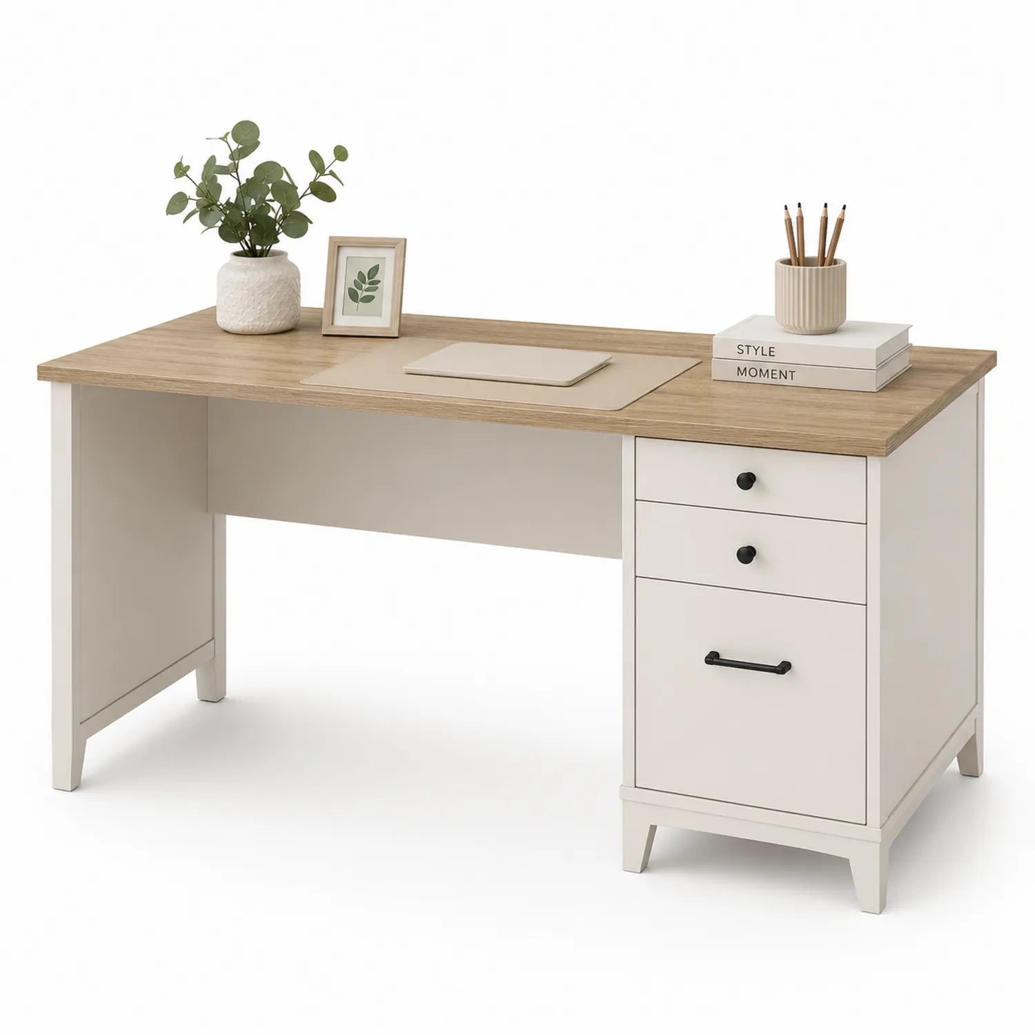 Escritorio de MDF con cajones y tablero color Roble 120x60x75 cm