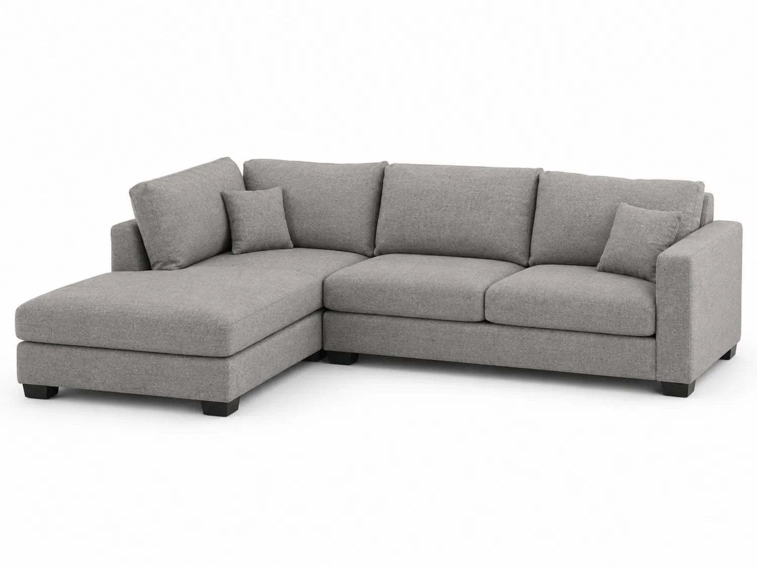 Sofá seccional en forma de L de tela poliéster gris 300x90x150 cm