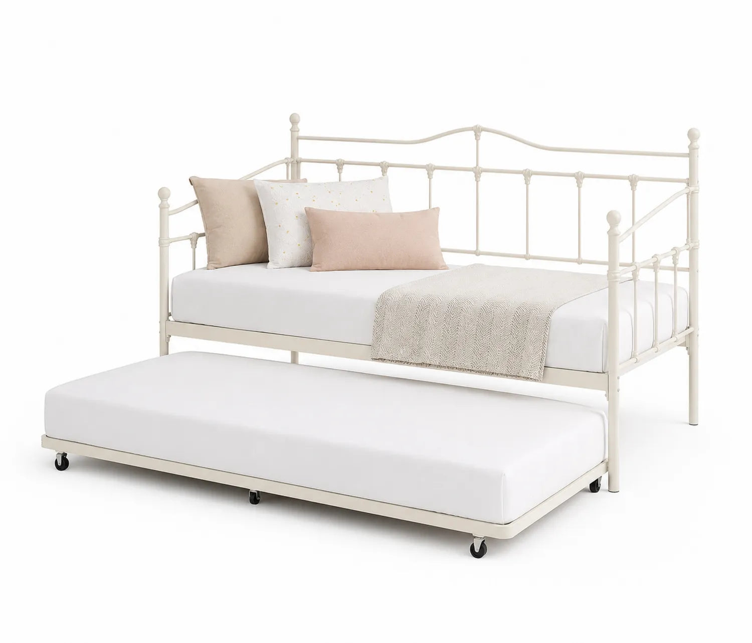 Cama nido de metal crema con colchón supletorio