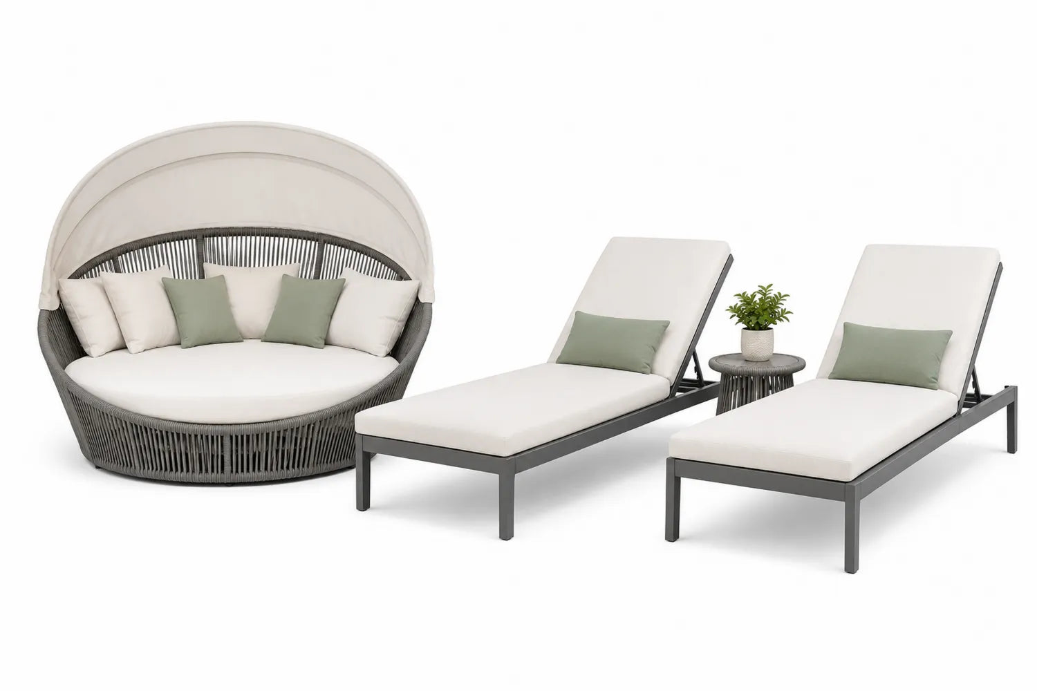 Juego de Muebles de Exterior en Ratán y Aluminio con Cama de Día y Tumbonas