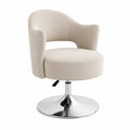 Silla giratoria de poliéster beige con base de acero cromado