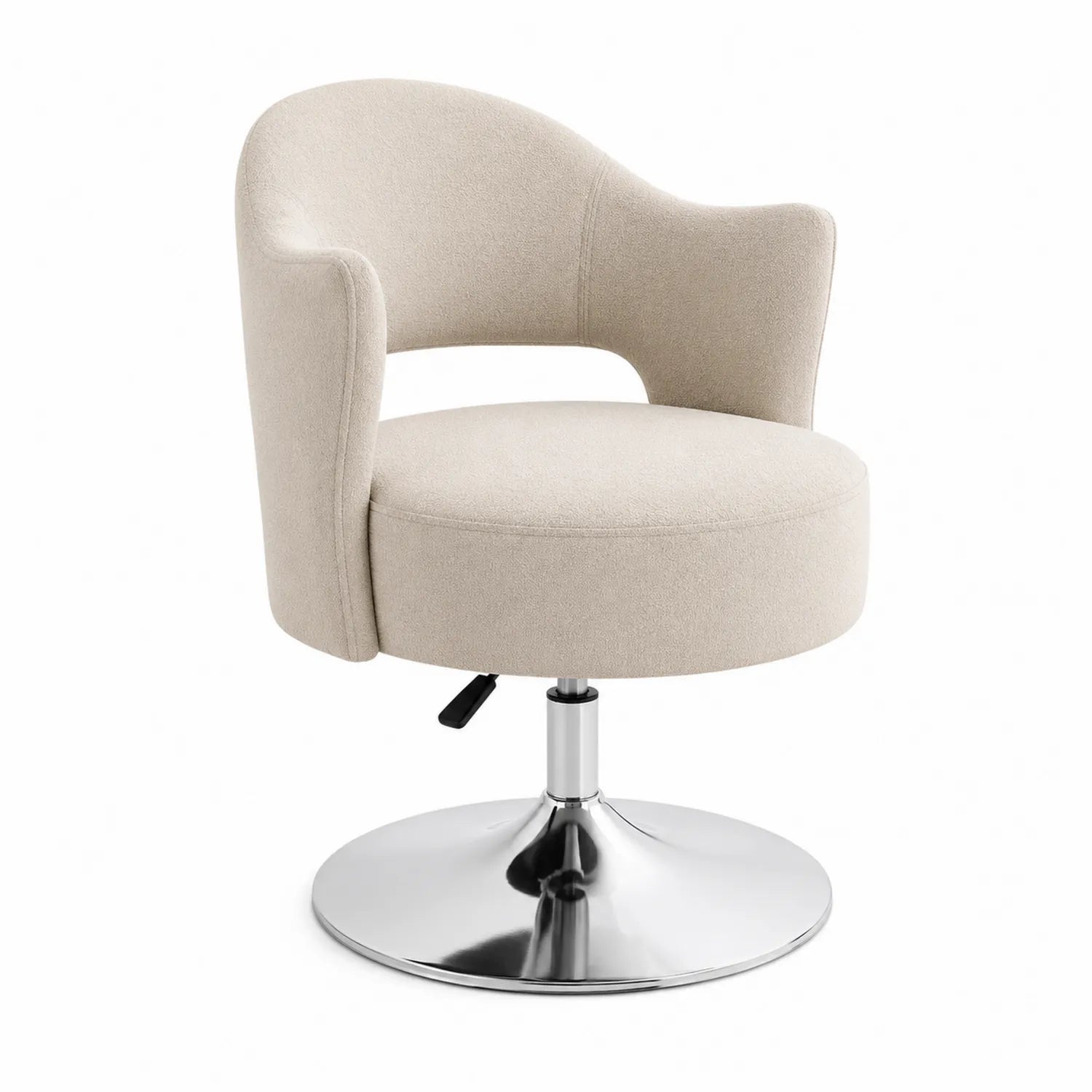 Silla giratoria de poliéster beige con base de acero cromado