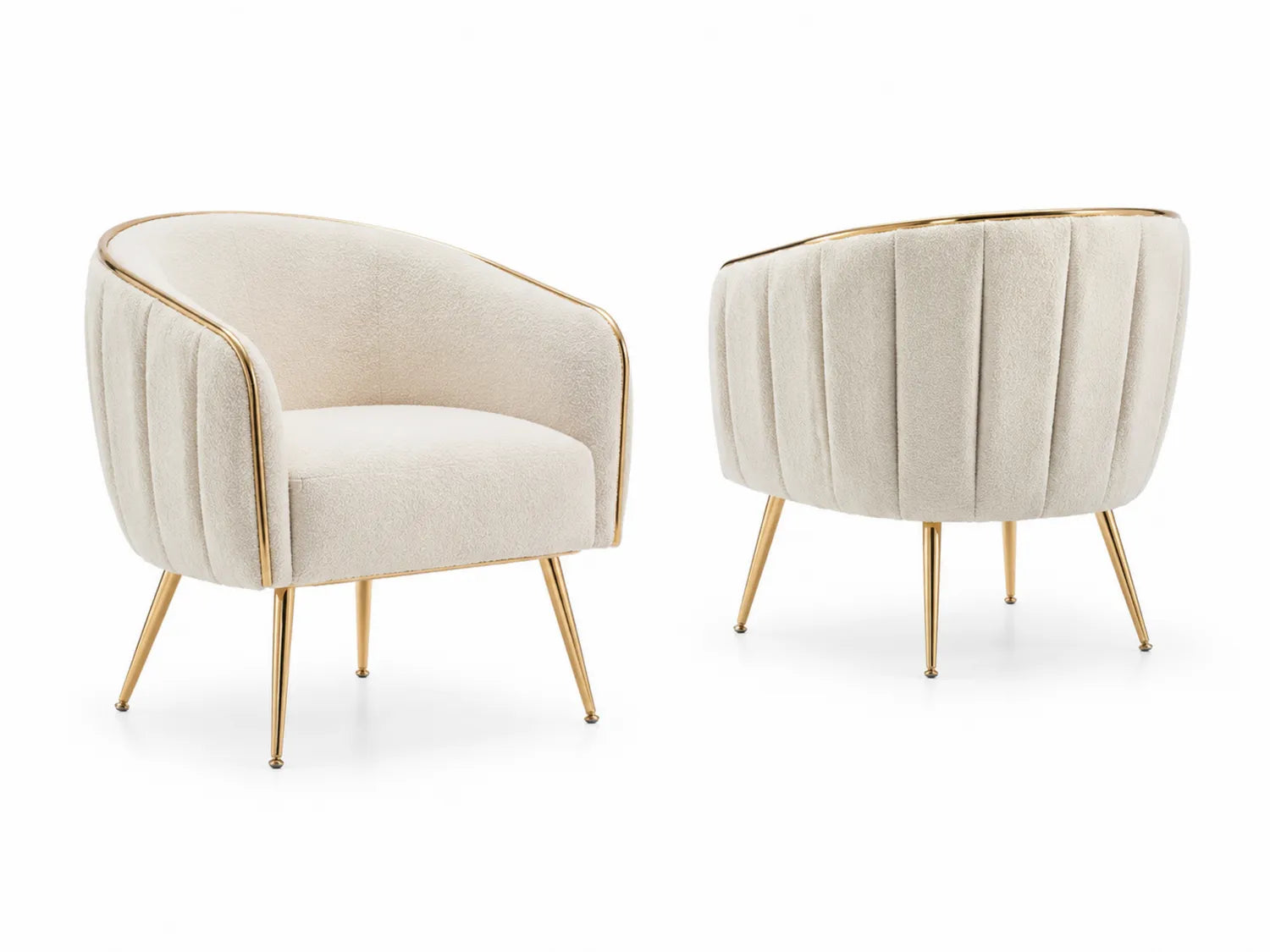 Sillón de Tela Beige con Patas de Metal Doradas