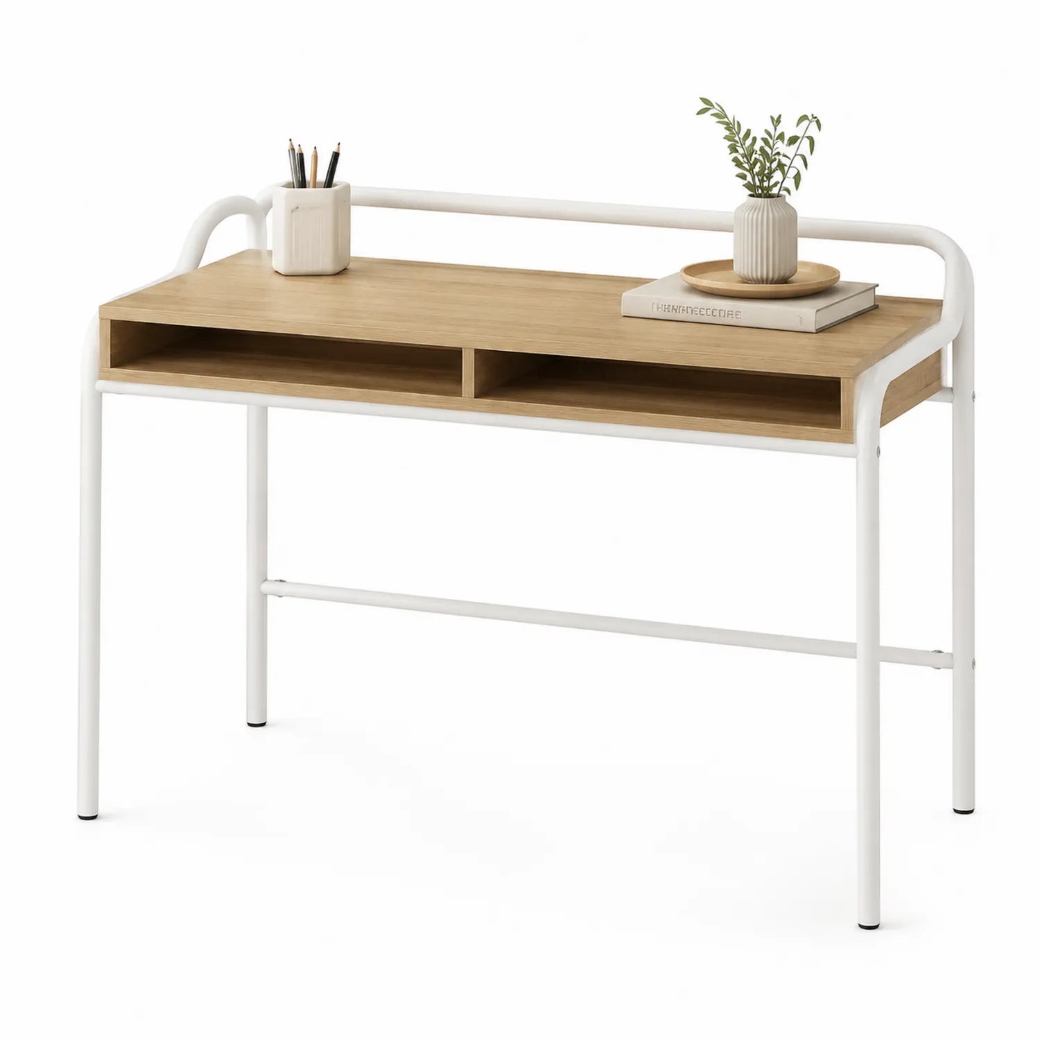Escritorio de Madera y Acero con Estantes 120x60x75 cm