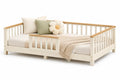 Cama infantil de madera con barandillas en Blanco y Beige 190x80 cm