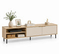 Mueble de TV de madera y metal con puertas beige 180x40x45 cm