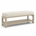 Banco de lino beige con estructura de madera 120x40x45 cm