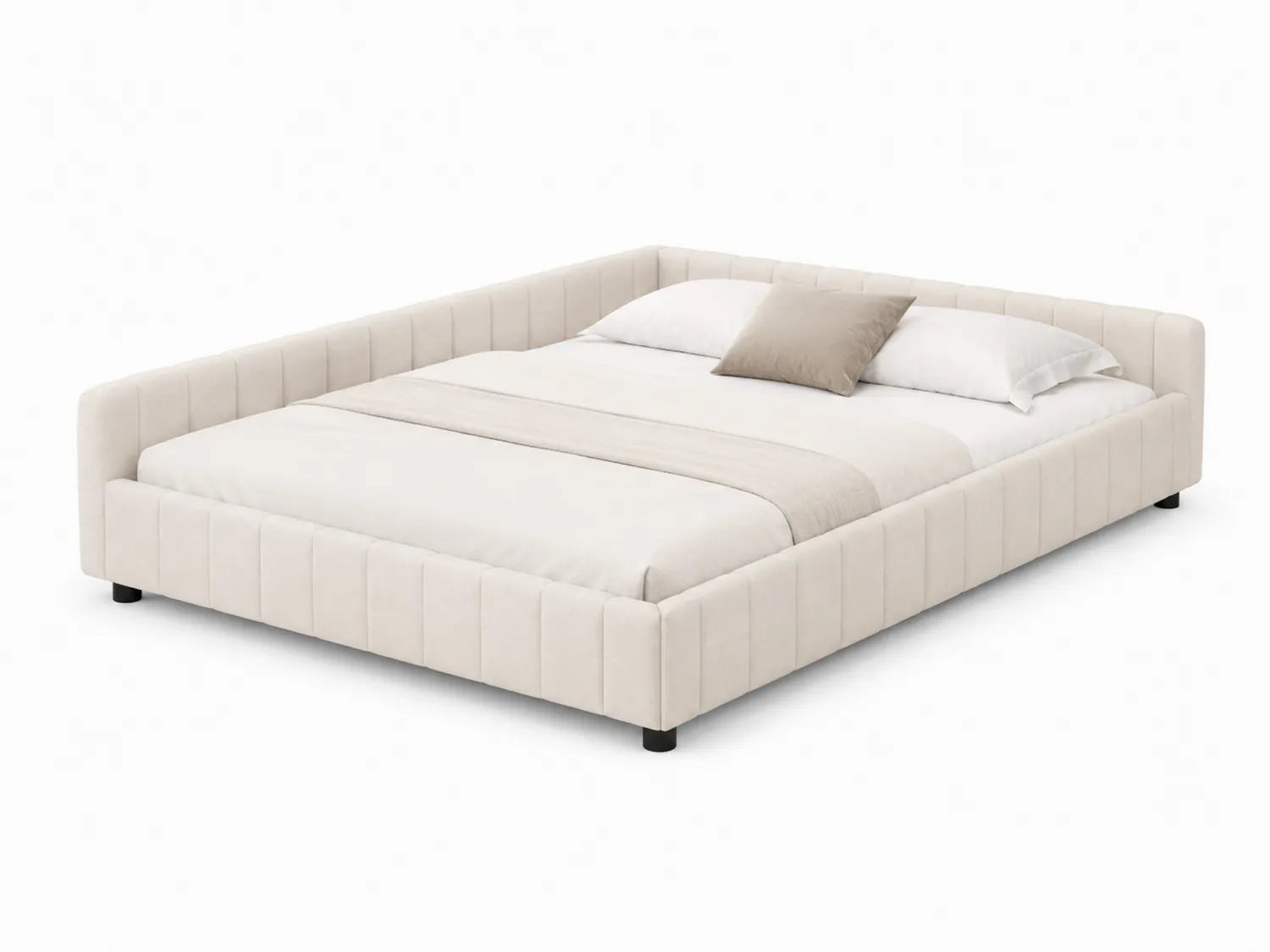 Cama doble tapizada de poliéster crema 200x160 cm