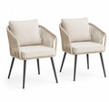 Set de 2 Sillas de Exterior de Cuerda Sintética Beige con Cojines y Patas de Metal
