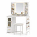 Tocador de MDF Blanco con Espejo LED y Taburete Acolchado
