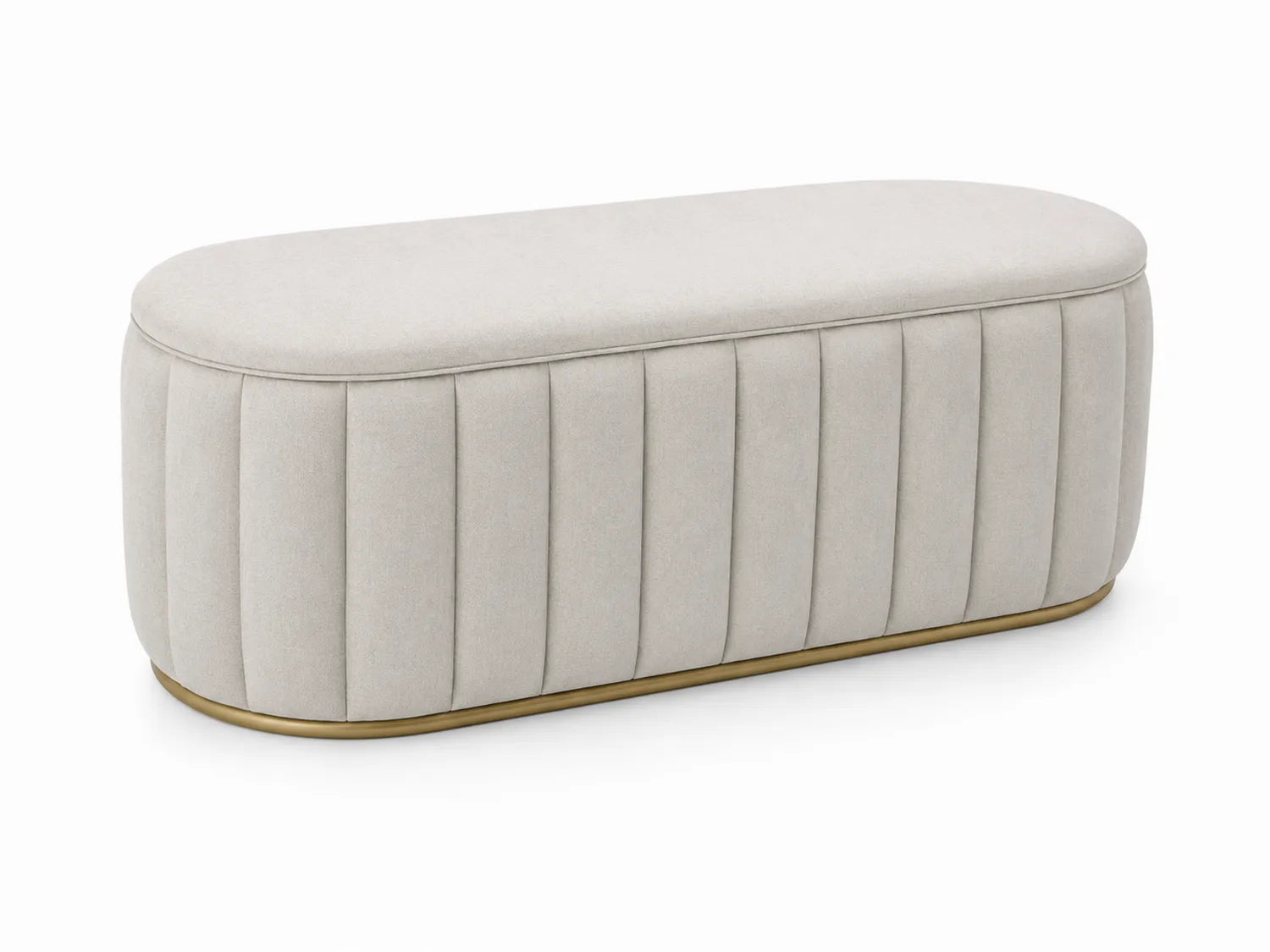 Banco de Tela Beige con Base Metálica Dorada