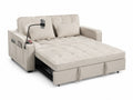 Sofá cama beige con almacenamiento y soporte para teléfono