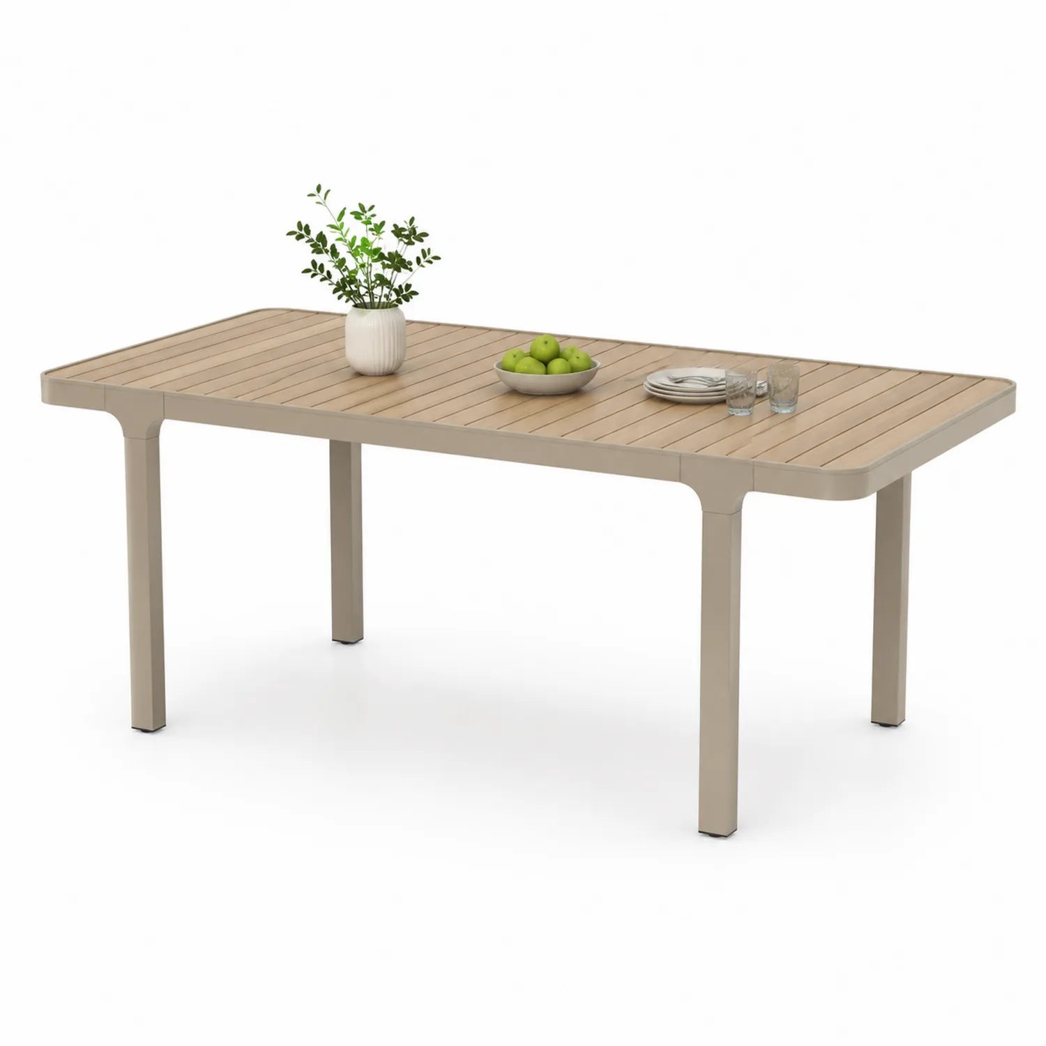 Mesa de comedor de aluminio para exterior 200x90 cm Beige