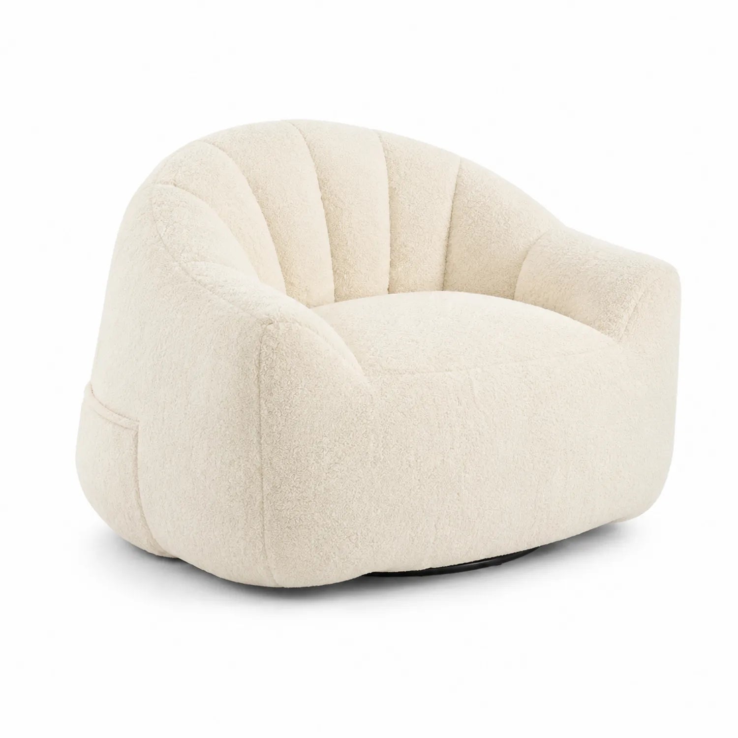 Sillón giratorio de tela bouclé crema