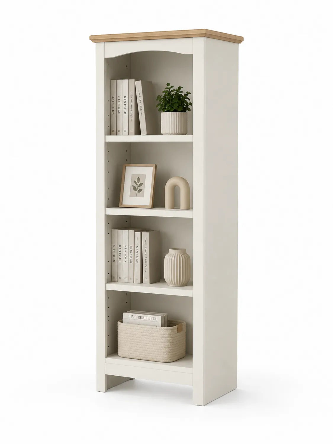 Estantería de Madera MDF Blanca con Encimera de Roble 4 Estantes