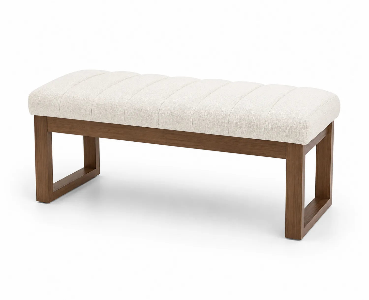 Banco de lino beige con patas de madera