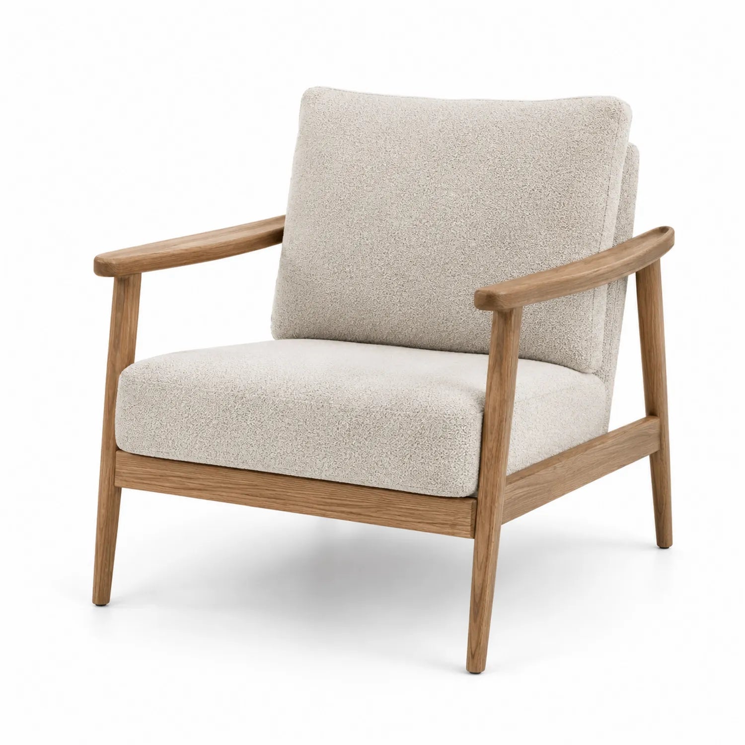Silla de madera con tejido bouclé beige