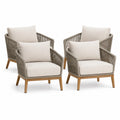 Conjunto de 4 sillones de cuerda sintética y madera con cojines crema