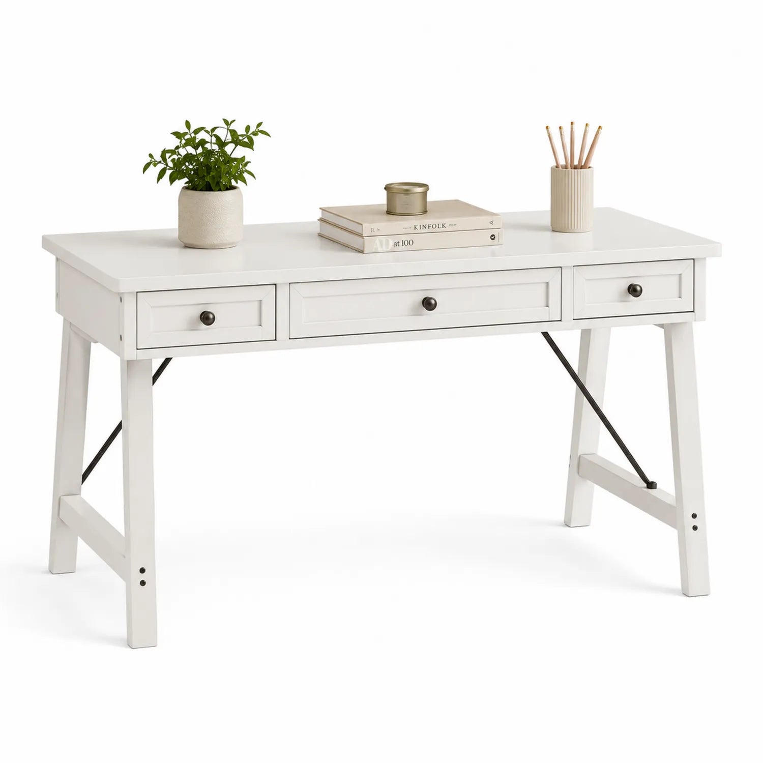 Escritorio de madera con cajones blanco