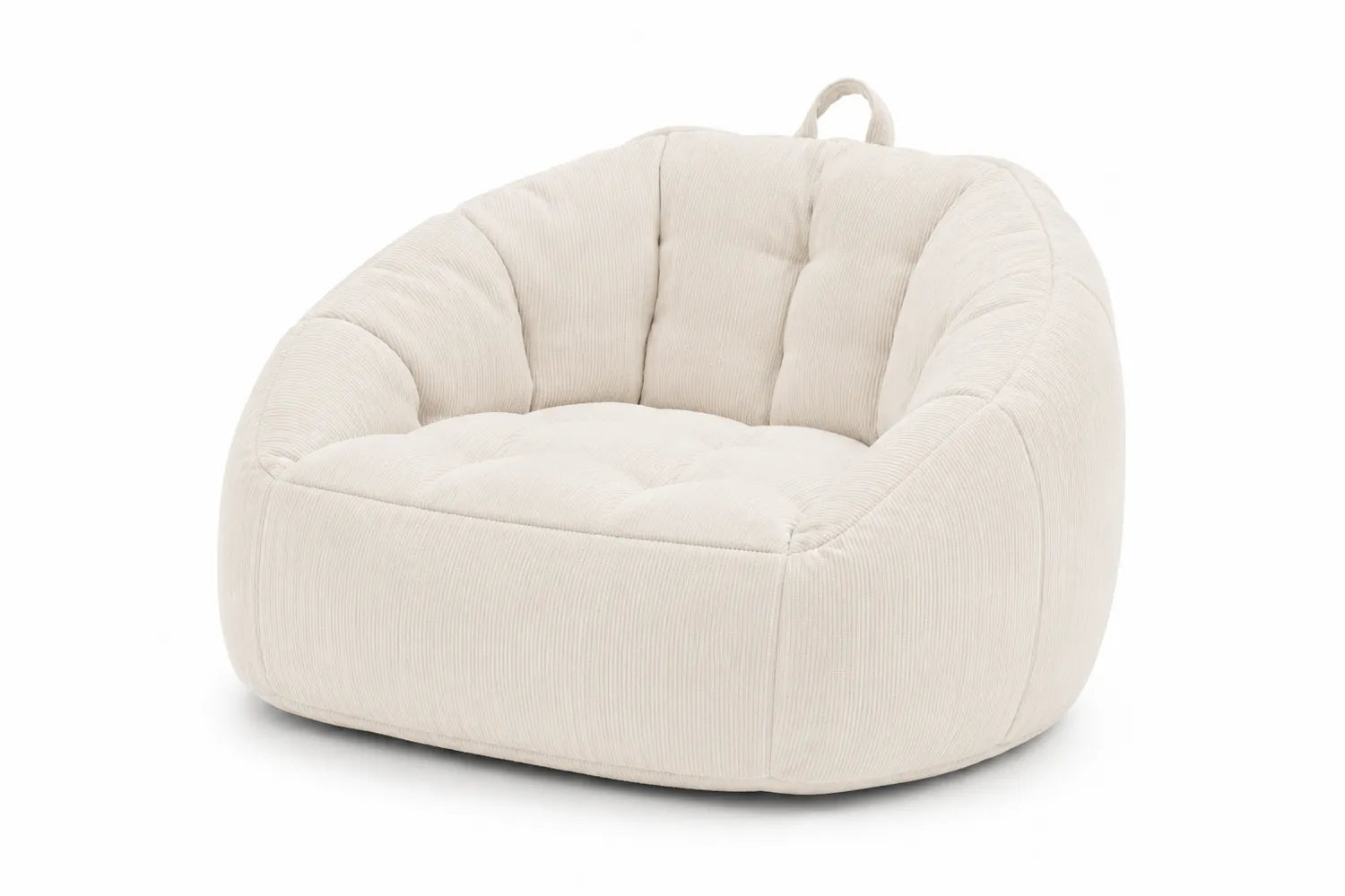 Sillón puff de pana beige con asa 90x75x65cm