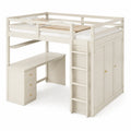 Cama alta de madera con escritorio y armario 200x90 cm Beige