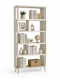 Estantería de madera MDF blanco con estantes y detalles dorados